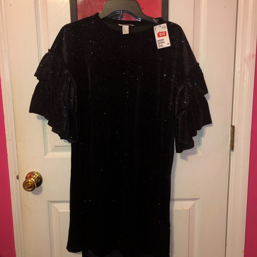 H&M black glitter ruffle dress